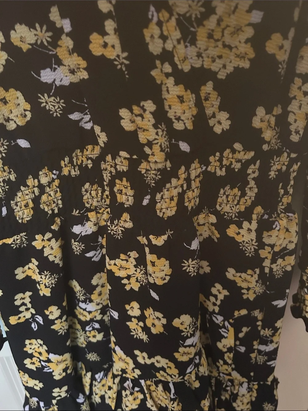 Michael Kors Black Long-Sleeve Floral Dress with Yellow Print